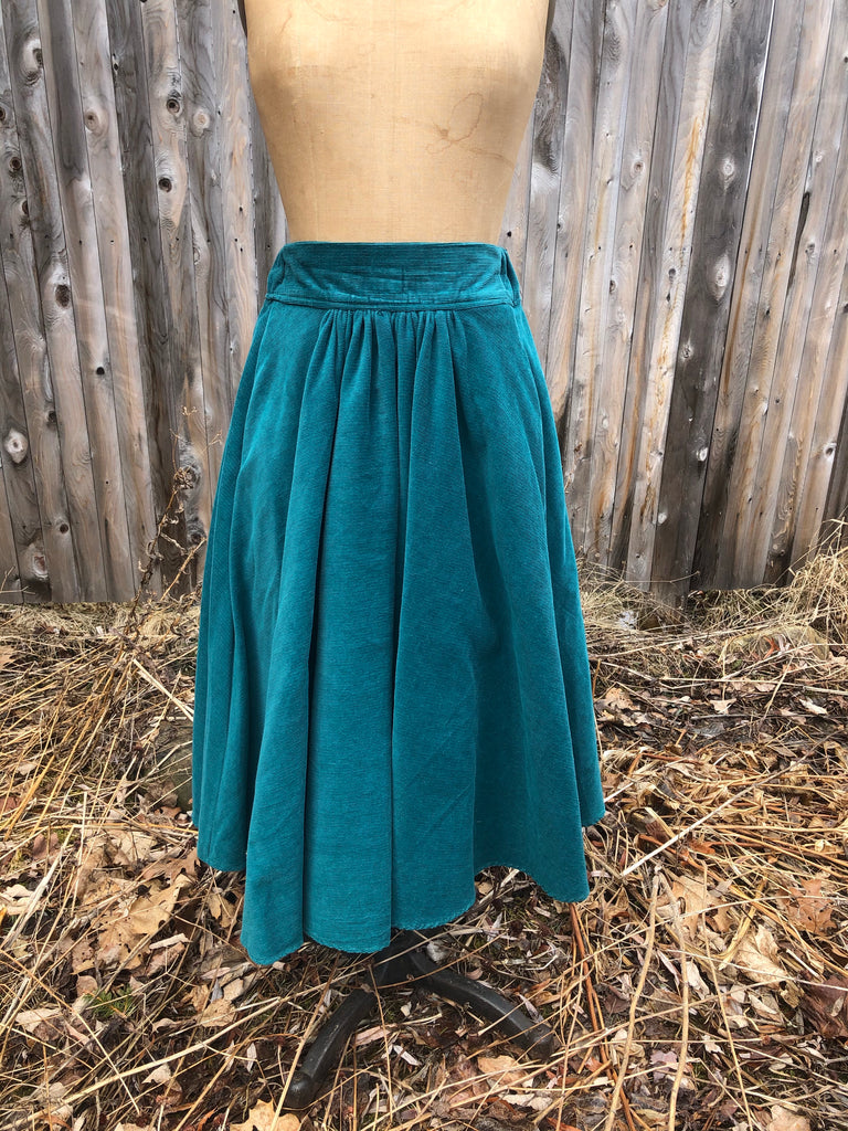 Emerald Corduroy Gathered Skirt