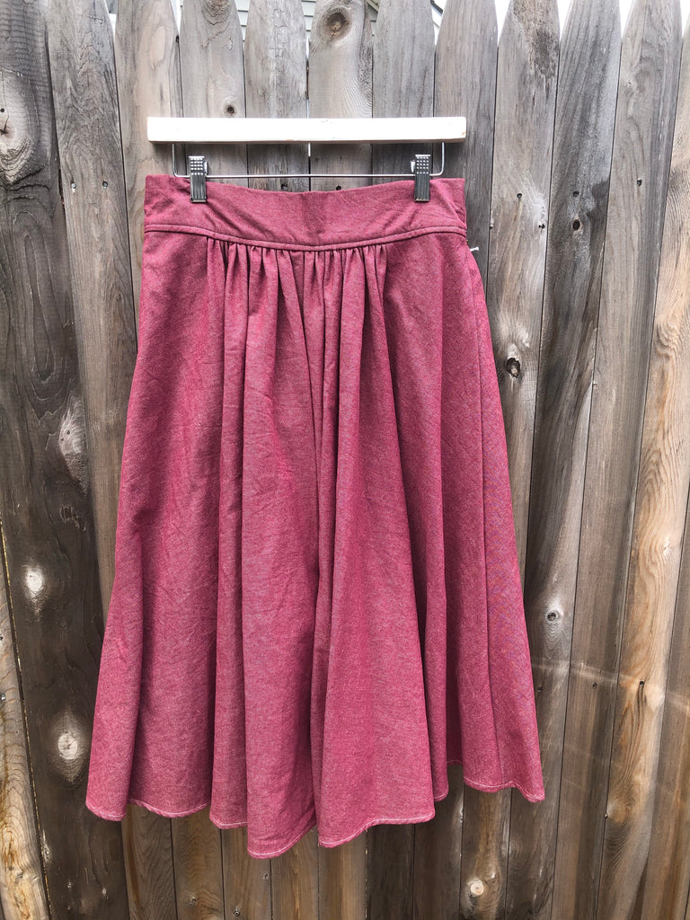 Red Denim Gathered Skirt