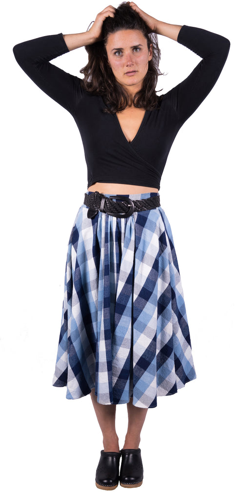Red Denim Gathered Skirt